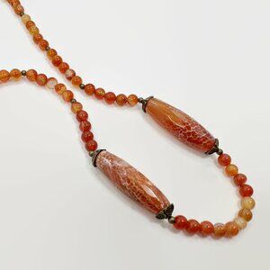 Vintage Necklace, Carnelian, Snakeskin Agate, Vintage, Art Deco, Stones, 1930s